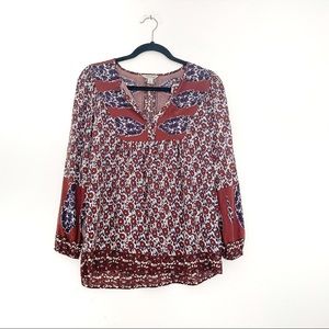 Lucky Brand Maroon Long Sleeve 1/4 Button Blouse